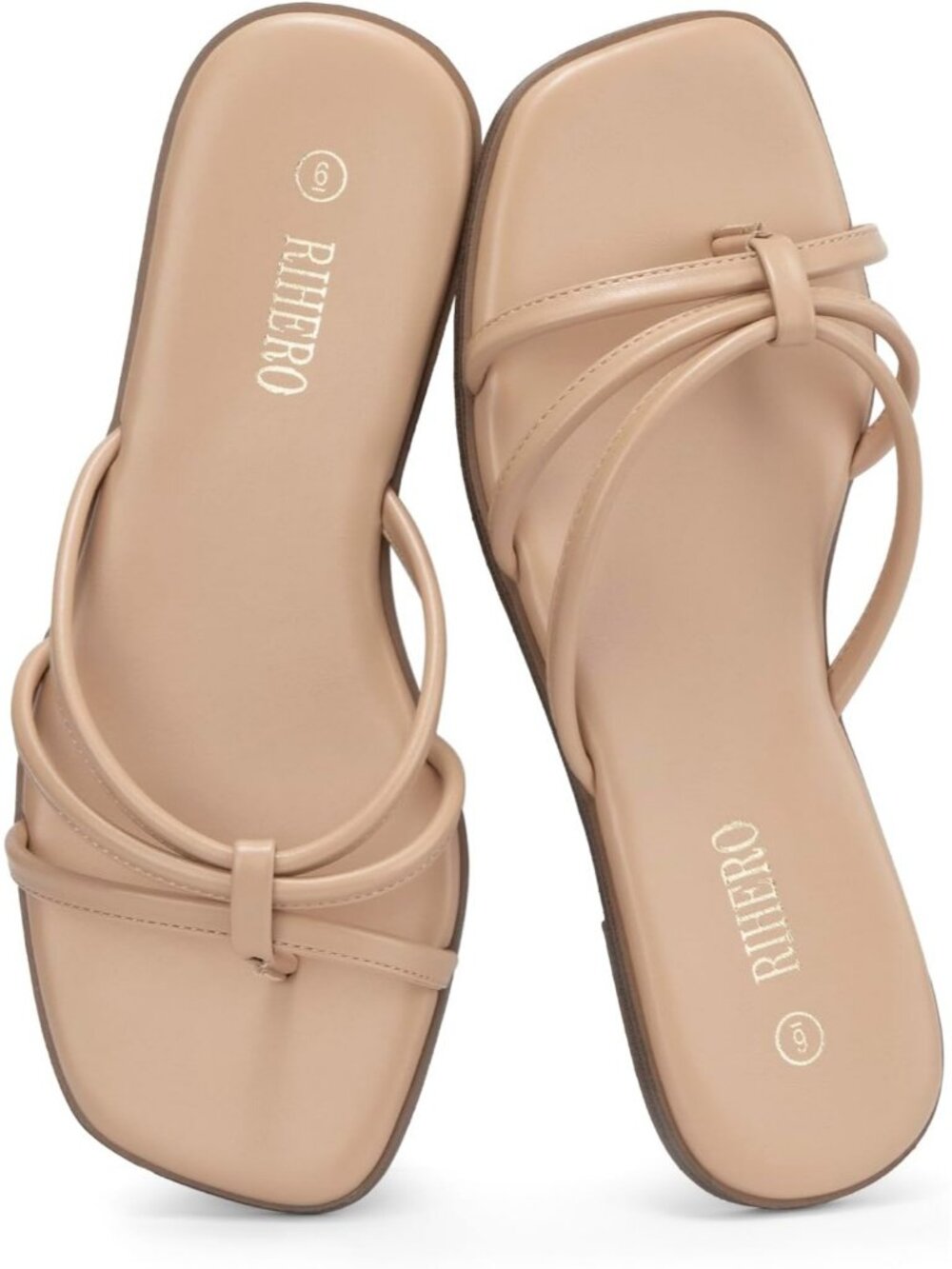 Women's Natural Summer Comfortable Slip On Square Toe Flat Sandals For Beach